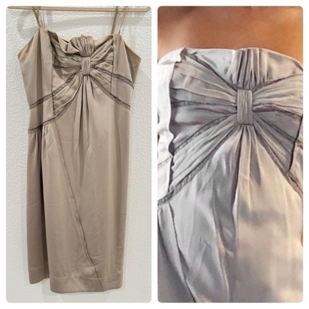BCBG MAX AZRIA RUNWAY oyster gray strapless silk cocktail dress